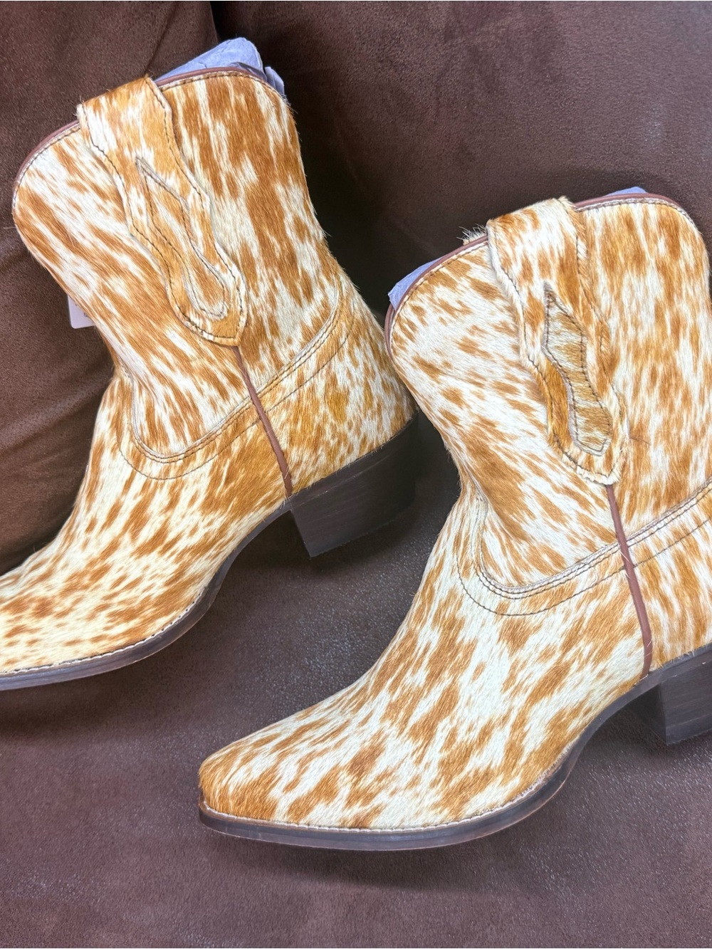 Myra Bag Brown and White Cowhide Ankle Boots